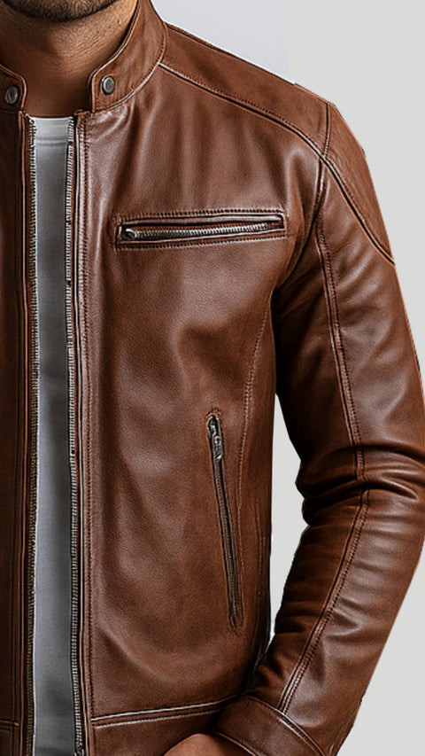 Elijah Brown Leather Jacket - Leather Jacket for Men Brown
