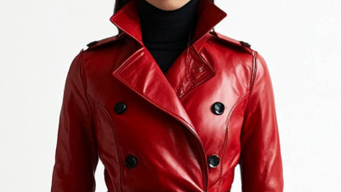 Ella Leather Red Long Coat - Women Long Coat Red