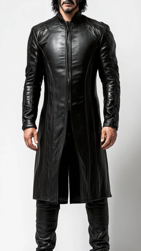 Elliot Leather Black Long Coat - Men Long Coat Black