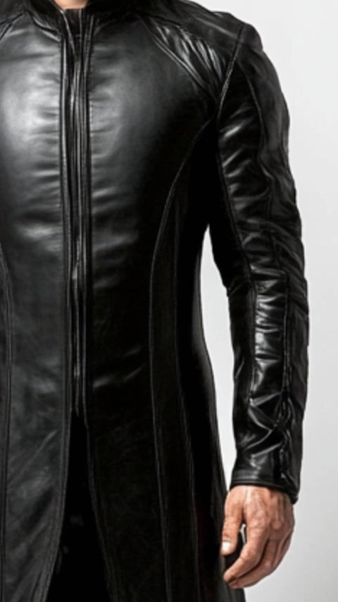 Elliot Leather Black Long Coat - Men Long Coat Black