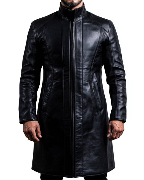 Elliot Leather Black Long Coat - Men Long Coat Black
