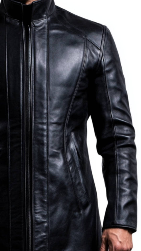 Elliot Leather Black Long Coat - Men Long Coat Black
