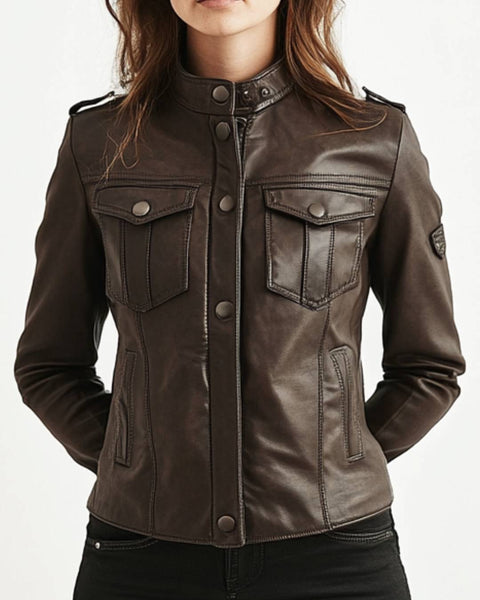 Elsie Leather Brown Jacket - Women Leather Jacket Brown