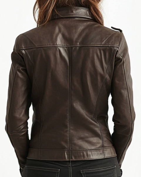 Elsie Leather Brown Jacket - Women Leather Jacket Brown