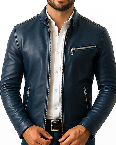 Ethan Blue Leather Jacket - Men Leather Jacket Blue