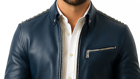 Ethan Blue Leather Jacket - Men Leather Jacket Blue
