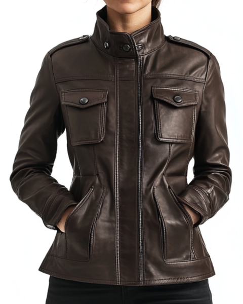 Evelyn Leather Brown Jacket - Women Leather Jacket Brown