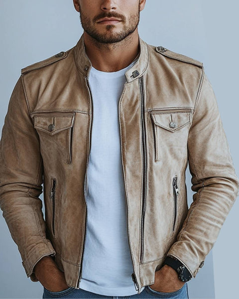 Ezra White Leather Jacket - Leather Jacket for Men White