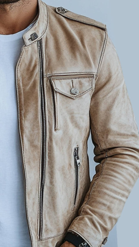 Ezra White Leather Jacket - Leather Jacket for Men White