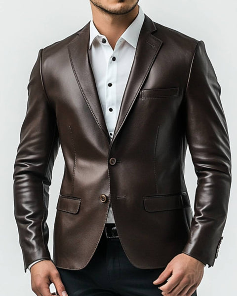 Finley Brown Leather Blazer - Leather Blazer for Men Brown