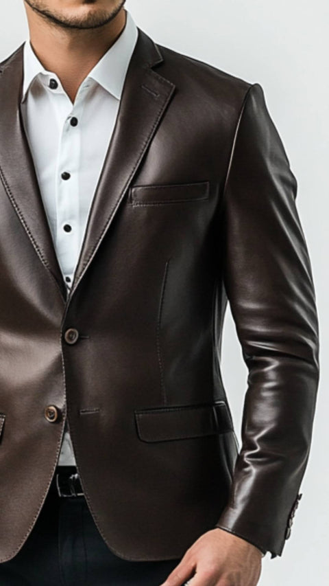 Finley Brown Leather Blazer - Leather Blazer for Men Brown