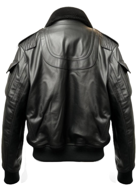 Flight Bomber Black Leather Jacket - Men Bomber Leather Jacket