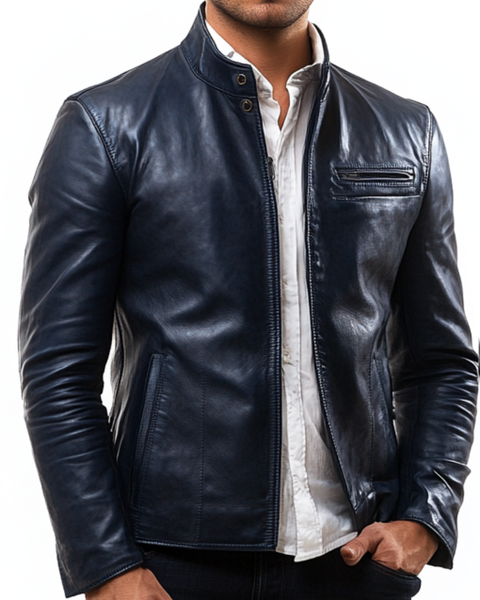 Frankie Blue Leather Jacket - Men Leather Jacket Blue