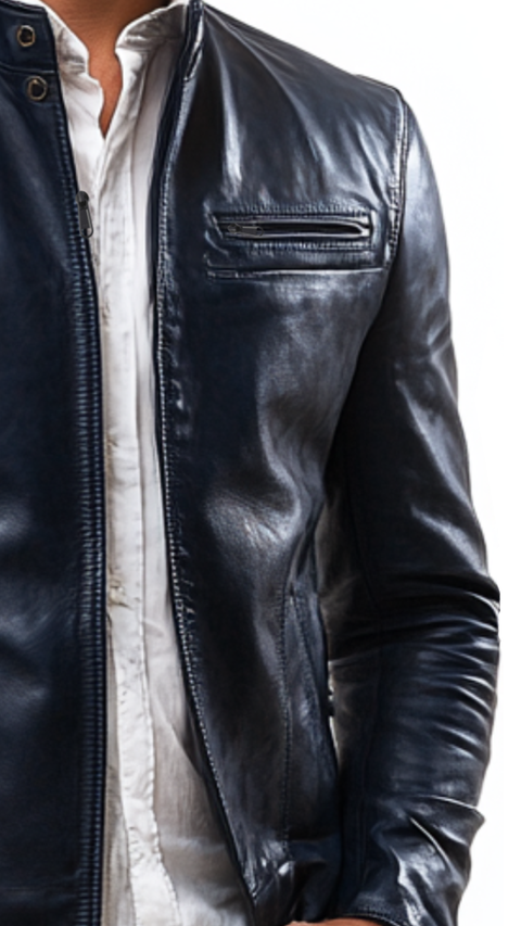 Frankie Blue Leather Jacket - Men Leather Jacket Blue