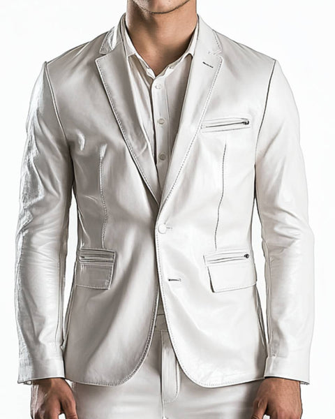 Freddie White Leather Blazer - Leather Blazer for Men White