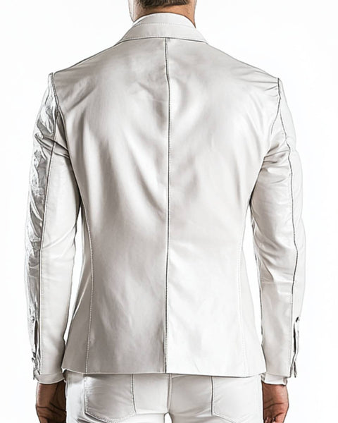 Freddie White Leather Blazer - Leather Blazer for Men White
