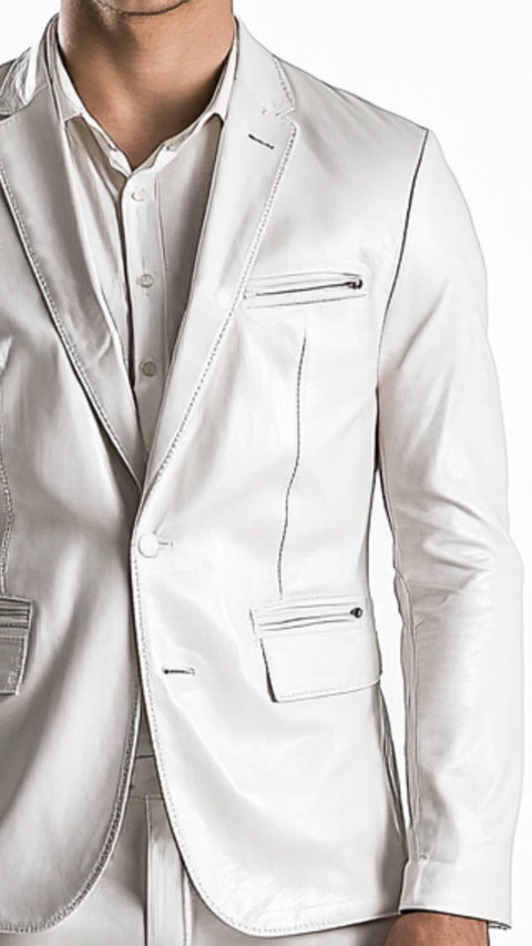 Freddie White Leather Blazer - Leather Blazer for Men White