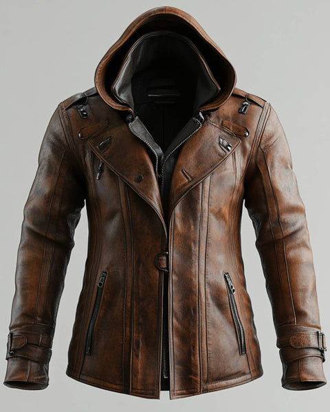 Gabriel Leather Brown Long Coat - Men Long Coat Brown