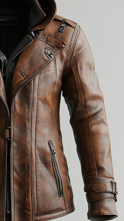 Gabriel Leather Brown Long Coat - Men Long Coat Brown