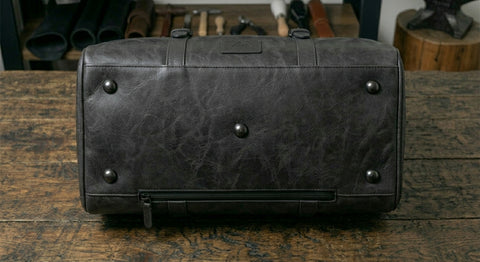 Black Leather Duffle Bag with Shoe Compartment | Travel Weekender Bag