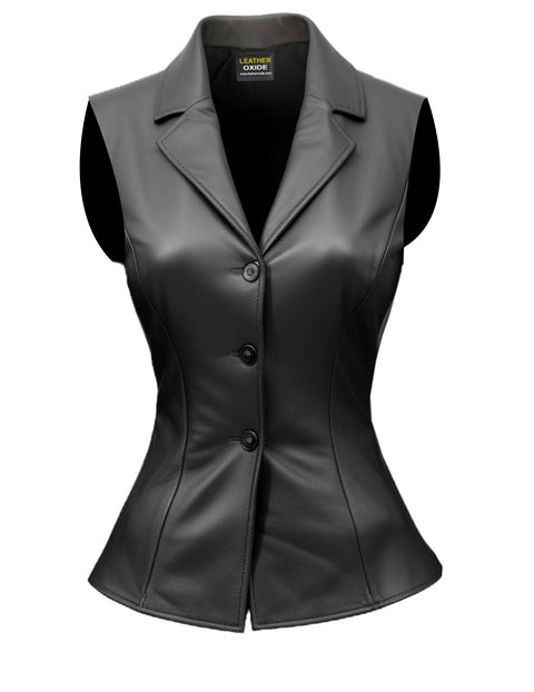 Women Black Casual Leather Vest