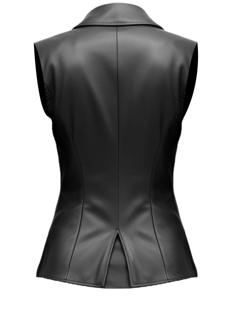 Women Black Casual Leather Vest