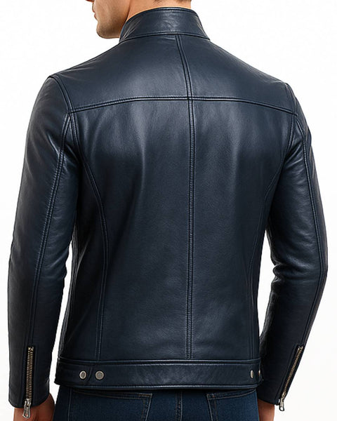 Harrison Blue Leather Jacket - Men Leather Jacket Blue