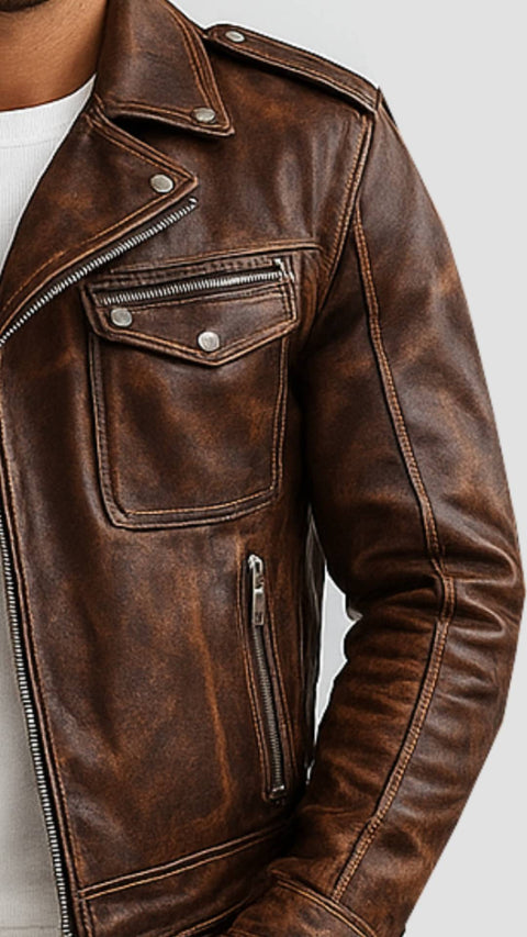 Henry Brown Leather Jacket - Leather Jacket for Men Brown