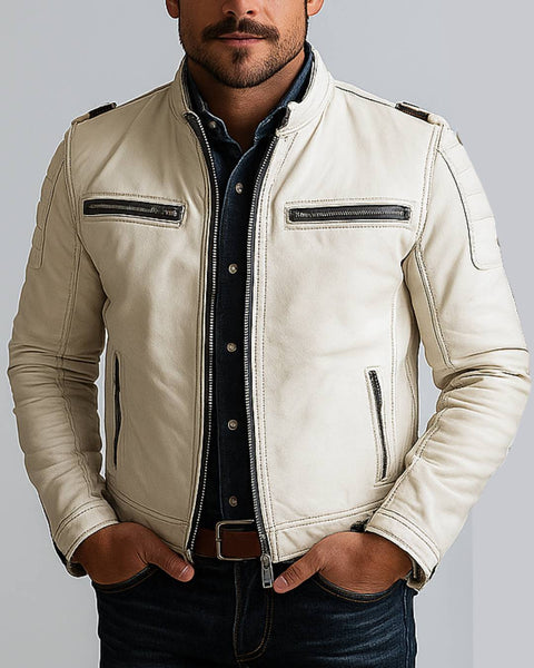 Hudson White Leather Jacket - Leather Jacket for Men White