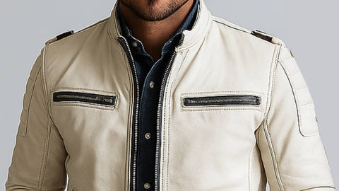 Hudson White Leather Jacket - Leather Jacket for Men White