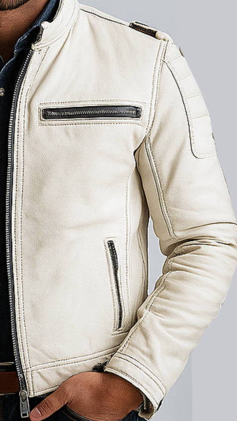 Hudson White Leather Jacket - Leather Jacket for Men White