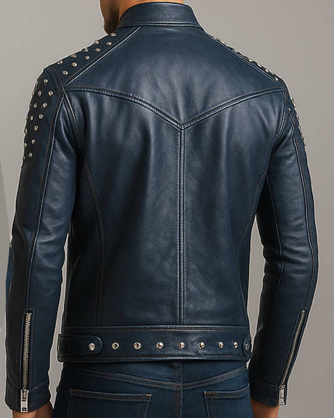 Hugo Blue Leather Jacket - Men Leather Jacket Blue