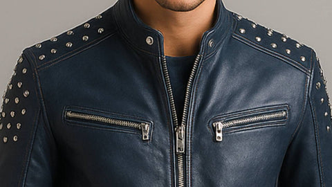 Hugo Blue Leather Jacket - Men Leather Jacket Blue