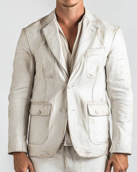 Adan White Leather Blazer - Leather Blazer for Men White