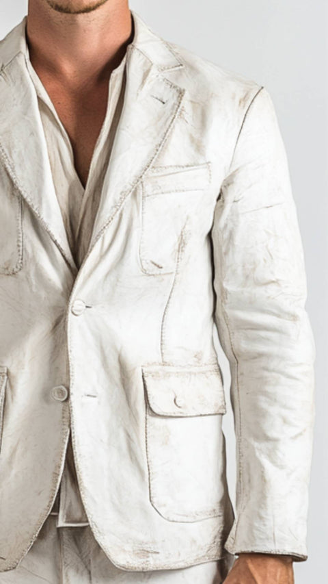 Adan White Leather Blazer - Leather Blazer for Men White