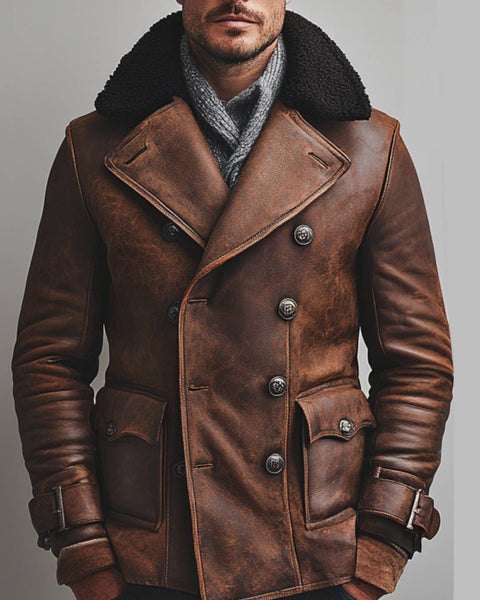 Isaac Leather Brown Long Coat - Men Long Coat Brown