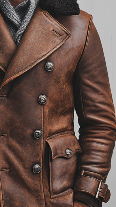 Isaac Leather Brown Long Coat - Men Long Coat Brown