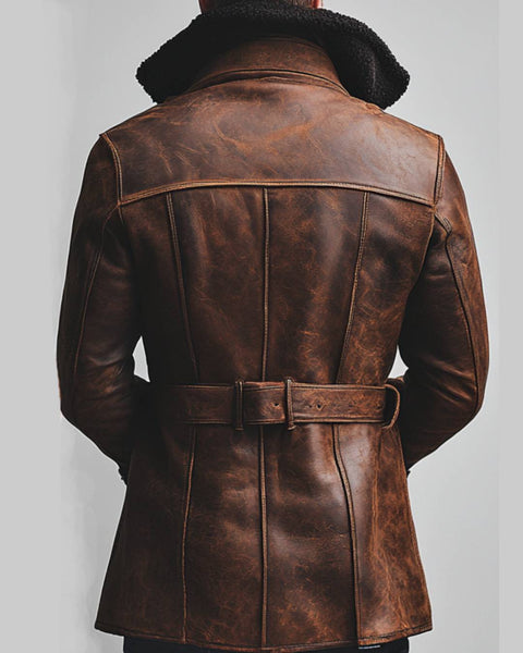Isaac Leather Brown Long Coat - Men Long Coat Brown