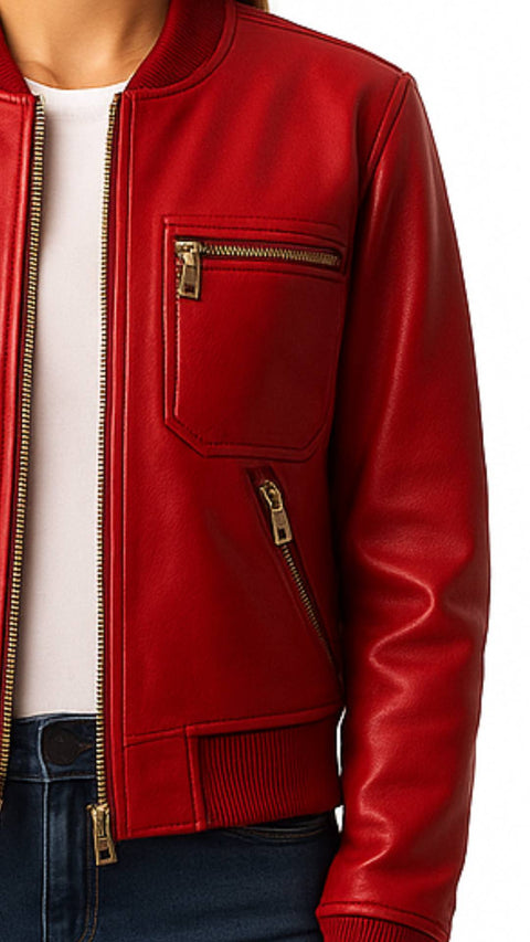 Isla Leather Red Jacket - Women Leather Jacket Red