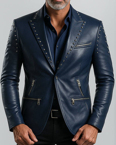 Jack Blue Leather Blazer - Leather Blazer for Men Blue