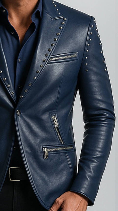 Jack Blue Leather Blazer - Leather Blazer for Men Blue