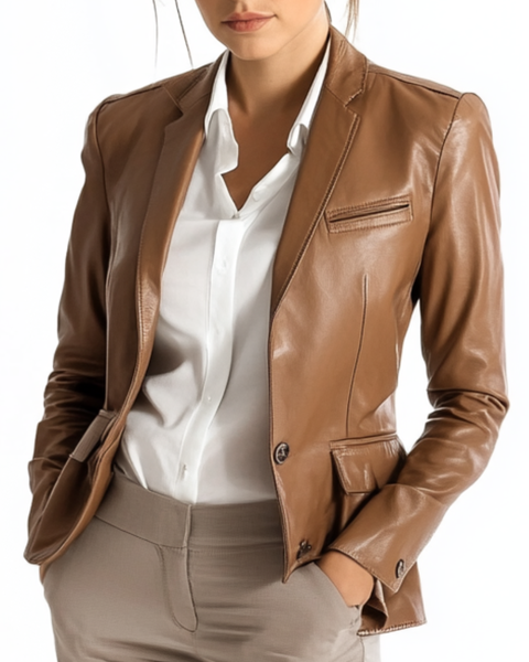 Jack Brown Leather Blazer - Leather Blazer for Women Brown