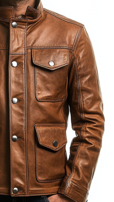 Jacob Leather Brown Jacket - Men Leather Jacket Brown