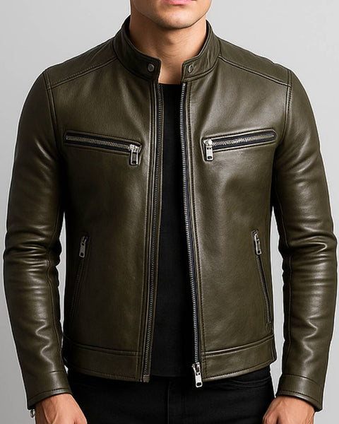 James Leather Green Jacket - Men Leather Jacket Green