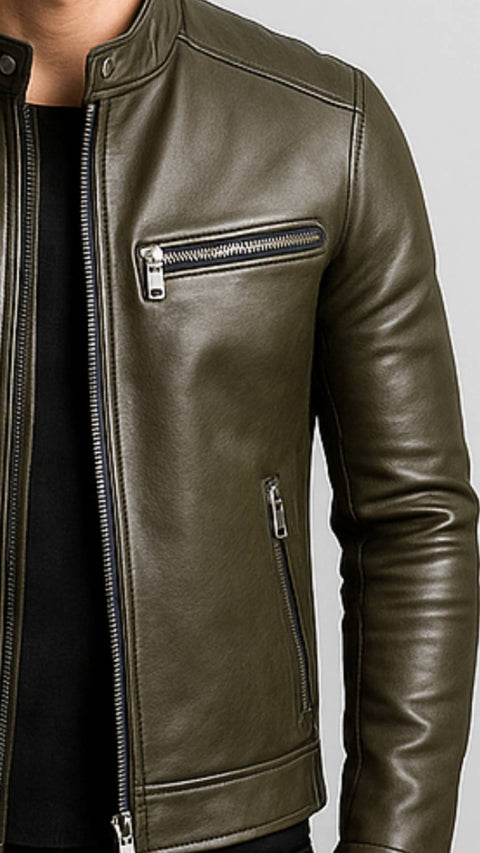James Leather Green Jacket - Men Leather Jacket Green