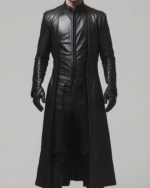 Jasper Leather Black Long Coat - Men Long Coat Black