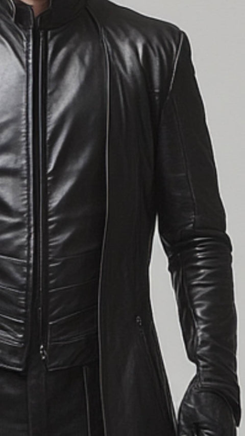 Jasper Leather Black Long Coat - Men Long Coat Black