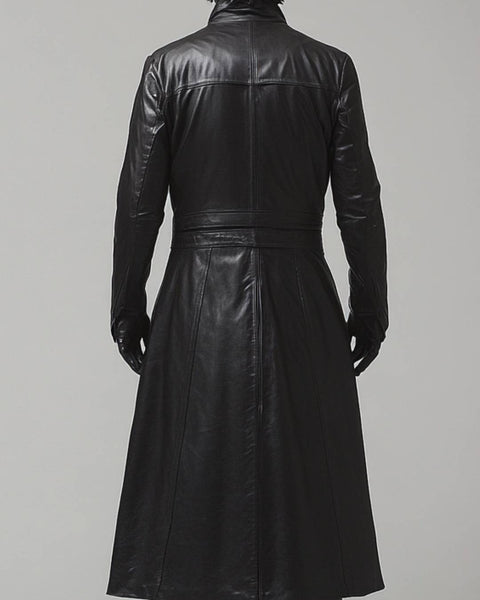 Jasper Leather Black Long Coat - Men Long Coat Black