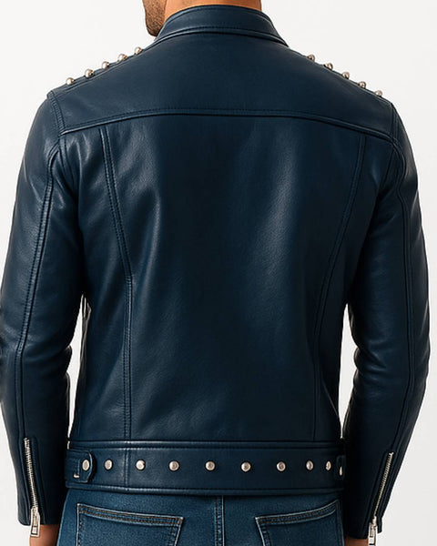 Jaxon Blue Leather Jacket - Men Leather Jacket Blue