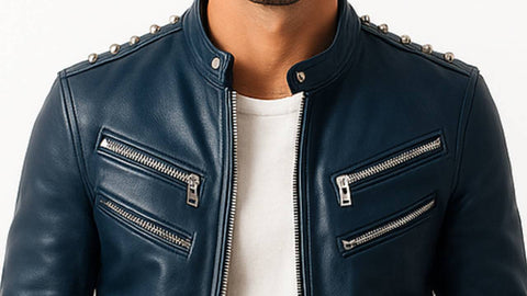 Jaxon Blue Leather Jacket - Men Leather Jacket Blue